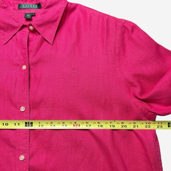 Lauren Ralph Lauren Linen Roll Tab Sleeve Shirt Size L Large Bright Pink LRL - Picture 5 of 8